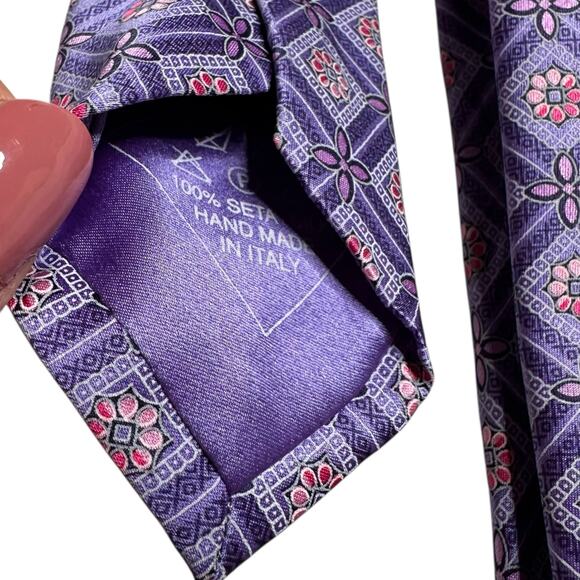 BRIONI Purple Pink Patterned Floral Silk Pointed Tie Career Business Office - Picture 5 of 8